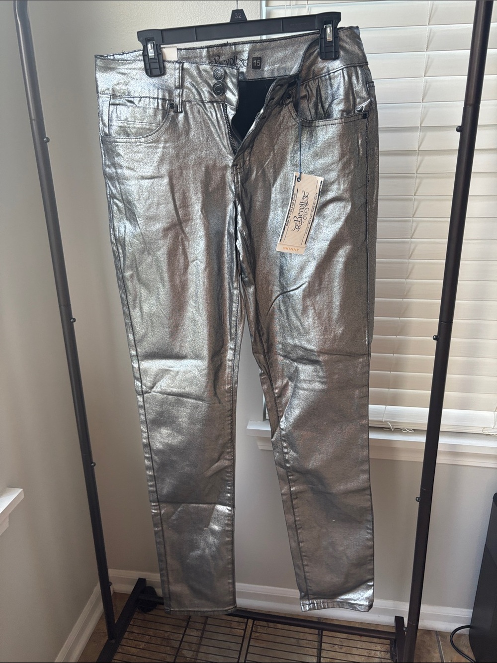 Revo Metallic Silver Coated Pants